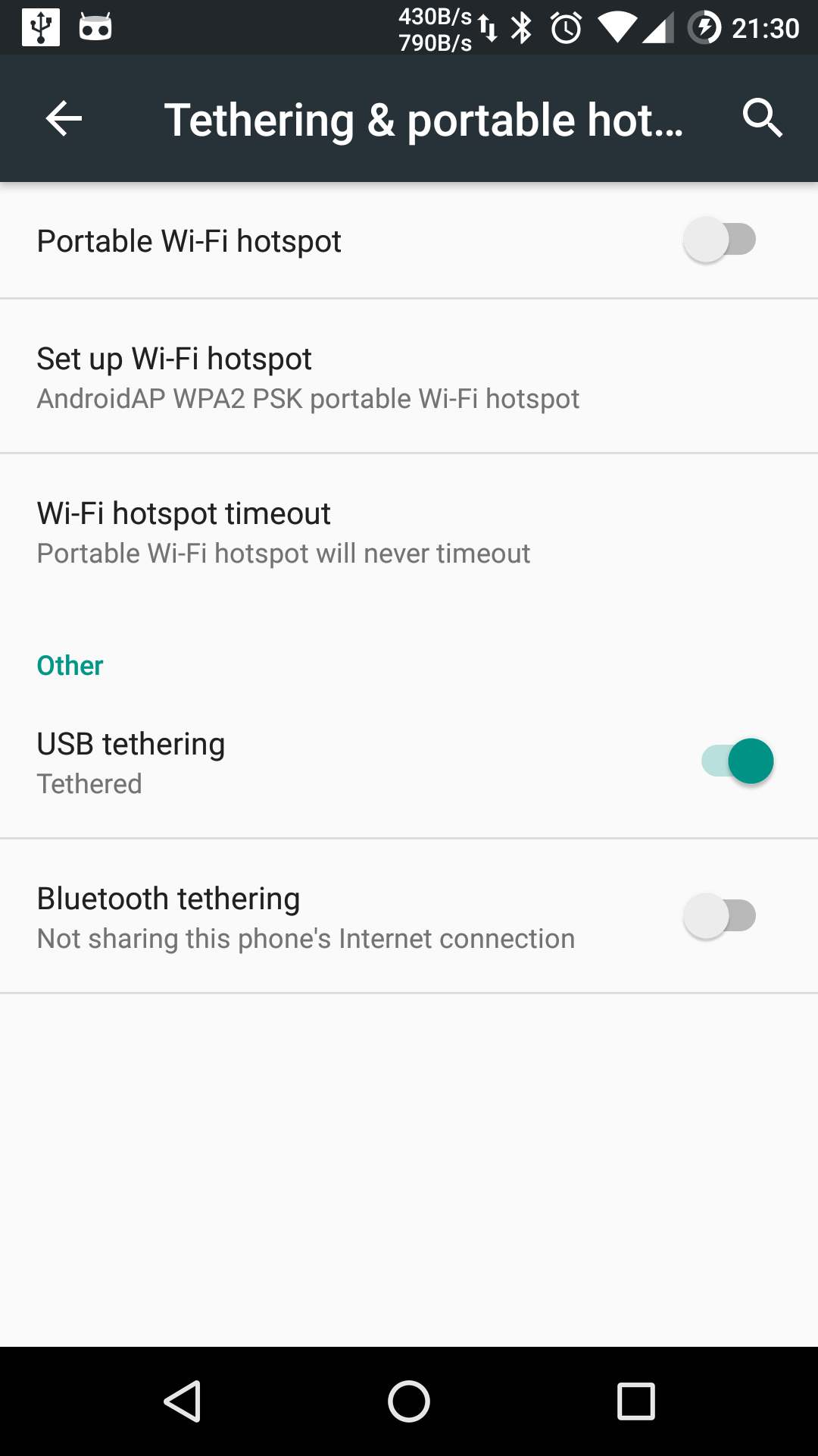 Android tethering options